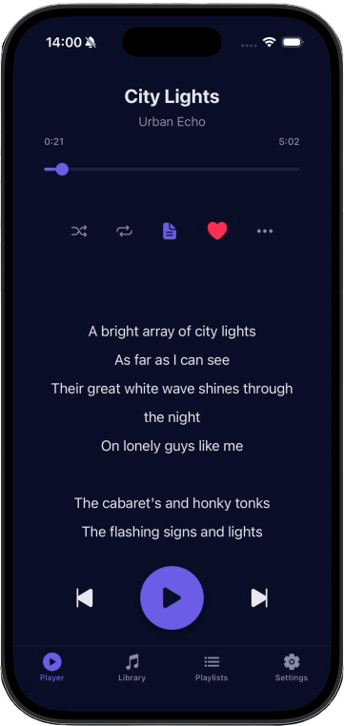 Coda synced lyrics screen